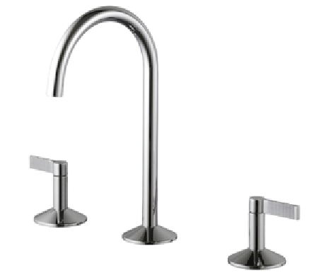 LIGNAGE LUXE - 3 hole basin mixer 1/2" with Designer Handle. Ceramic disc valves . Without pop-up waste. Flow rate??5 l/min. at 3 bar.