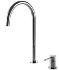 ROUND I 2 hole high spout  basin mixer 3/8" spout height 345 mm. , Without pop-up drain ,??Plus aerator, Flow rate??4,3 l/min at 3 bar.??